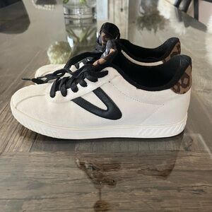 Tretorn White and Black Sneakers with Leopard Accent
